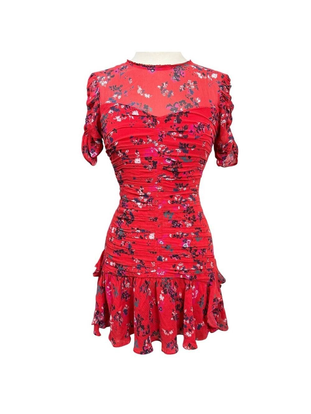 Tanya Taylor Floral Mini Dress Size 2 Red 100% Silk